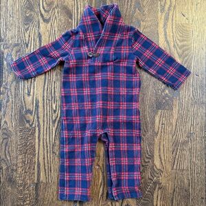 Janie and Jack Red and Blue Plaid Baby Jumpsuit
